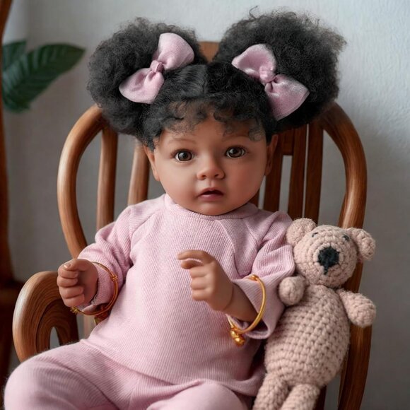 🆕20inch Soft Cloth Body Newborn Baby Doll Poseable Limbs Daisy Black Girl - Picture 7 of 9